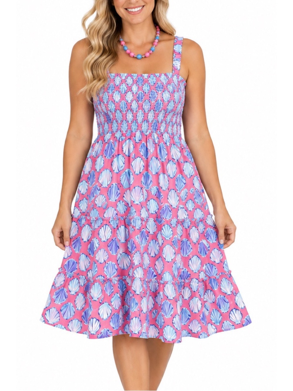 Simply Southern Tank Dress Pink & Blue Seashell Print, size XL